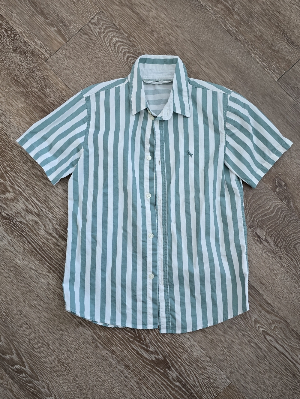 H&M Green and White Vertical Stripe Short Sleeve Shirt